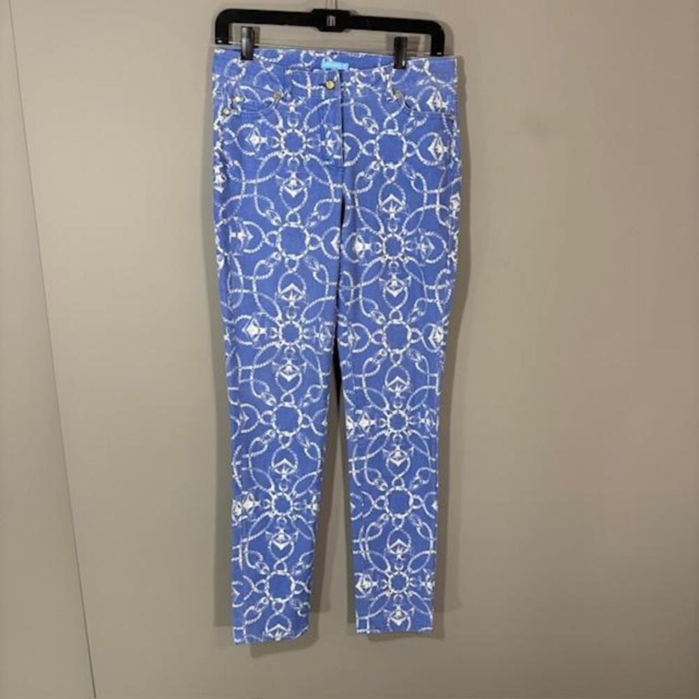 J. McLaughlin Jeans Womens 4 Blue Med Wash Skinny Nautical Print Denim Stretch